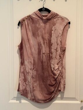 Donna Karan Dusty Rose Marbled Sleeveless Mock Neck Tank